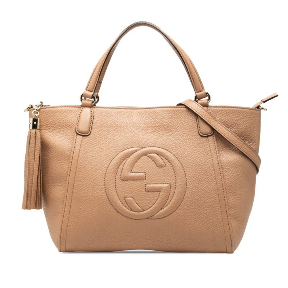 Gucci Soho Tassel Handbag Shoulder Bag 2WAY 369176 Beige Leather Women's GUCCI
